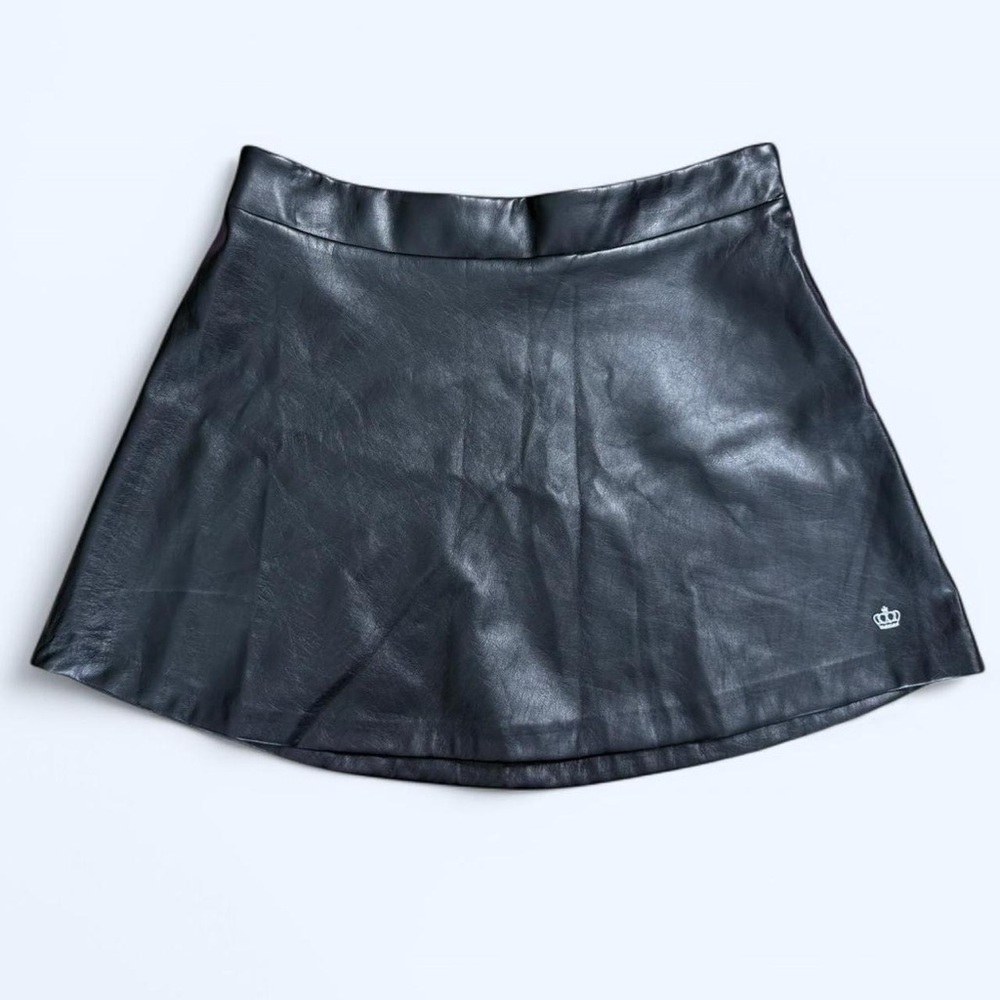 Juicy Couture Black Faux Leather Mini Skater Skirt